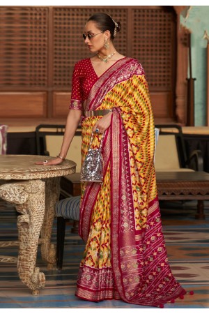 Mustard viscose bandhej saree with blouse 113G