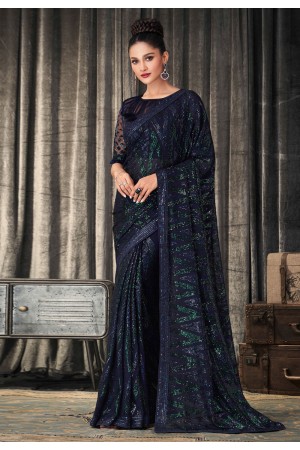 Navy blue georgette saree with blouse 2303