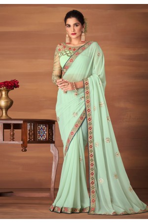 Pista green georgette festival wear saree 6209