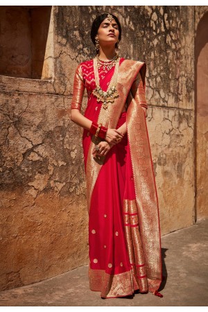 Red silk festival wear saree 1426