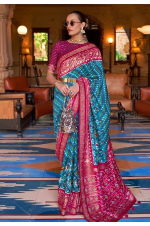 Sky blue bandhej saree with blouse 113C