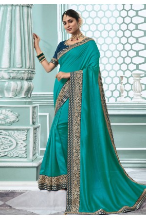Sky blue silk saree with blouse 3503