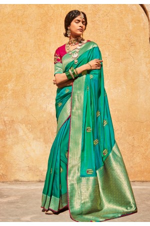Turquoise silk festival wear saree 1428