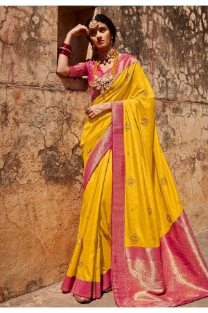 Yellow silk festival wear saree 1434