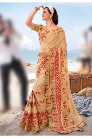 Beige barfi silk saree with blouse 67881