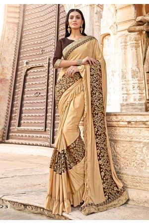 Beige jacquard silk saree with blouse 38323