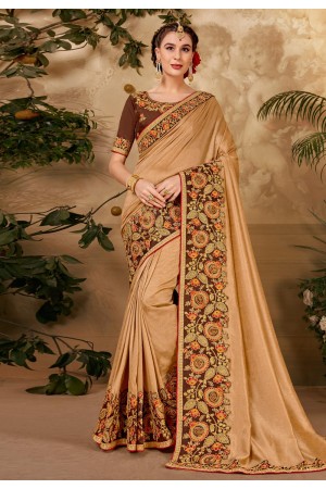 Beige silk georgette saree with blouse 64355