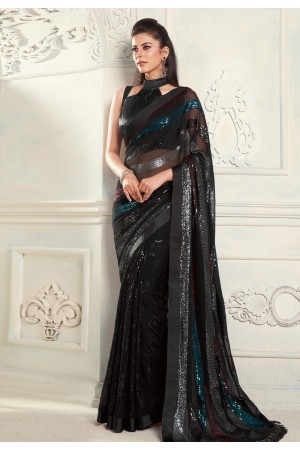 Black georgette saree with blouse 7108
