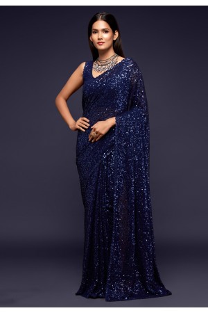 Blue georgette festival wear saree 1011