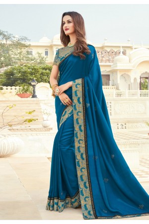 Blue silk festival wear saree 3603