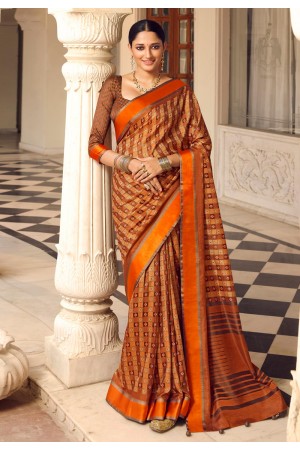 Brown brasso saree with blouse 131