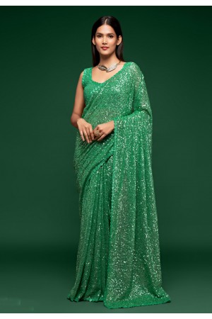 Green georgette festival wear saree 1001