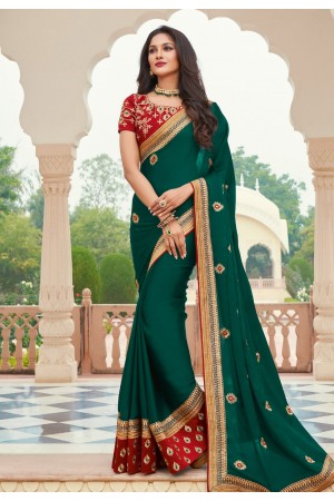 Green silk festival wear saree 3601
