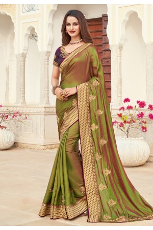Green silk festival wear saree 3609
