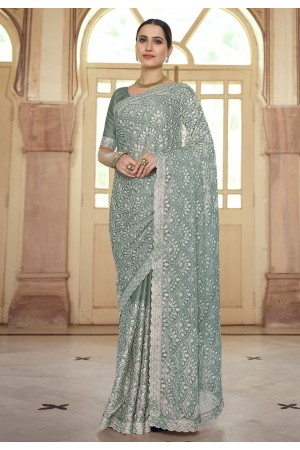 Grey chiffon saree with blouse 7522