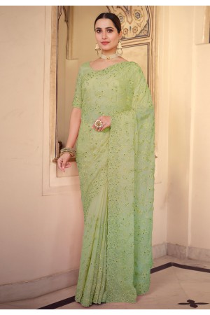 Light green chiffon saree with blouse 7524