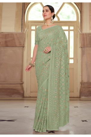 Light green georgette saree with blouse 7530