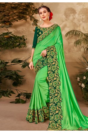 Light green silk georgette festival wear saree 64356