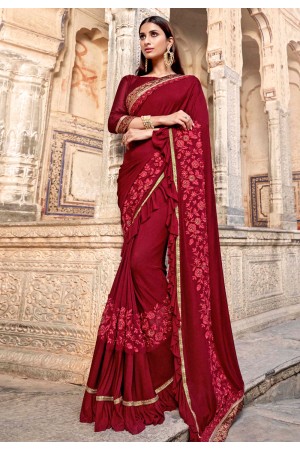 Maroon jacquard silk saree with blouse 38321