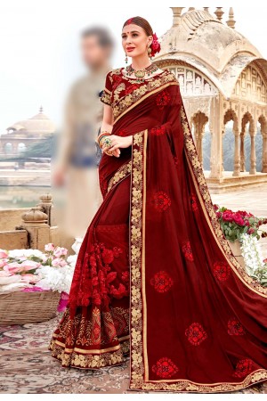 Maroon silk saree with blouse 67877