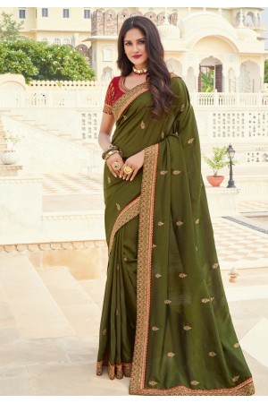 Mehndi silk festival wear saree 3611