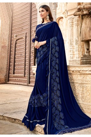 Navy blue jacquard silk saree with blouse 38325
