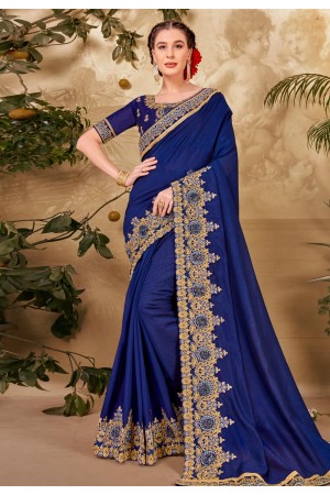 Navy blue silk georgette festival wear saree 64354