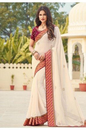 Off white georgette festival wear saree 3613