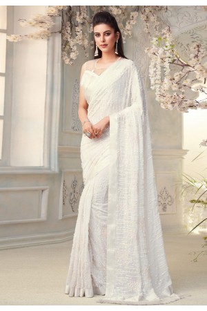 Off white georgette saree with blouse 7107