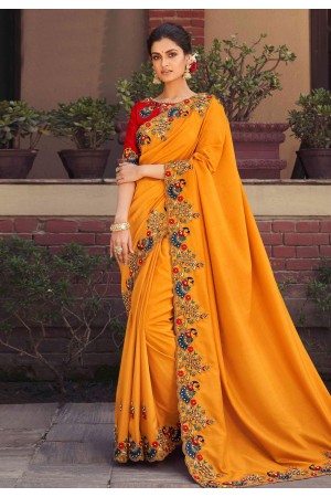 Orange art silk festival wear saree 126257