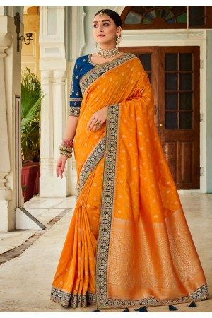 Orange silk saree with blouse 109