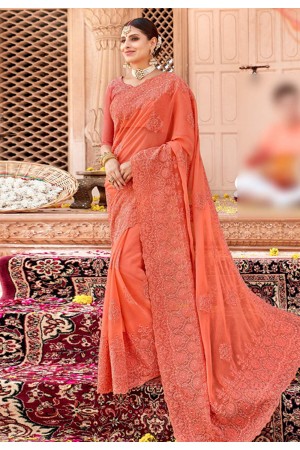 Peach georgette saree with blouse 29743