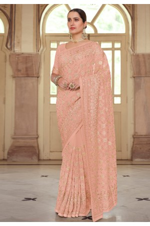 Peach georgette festival wear saree 7535