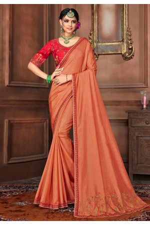 Peach silk festival wear saree 1503