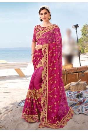 Pink barfi silk festival wear saree 67882