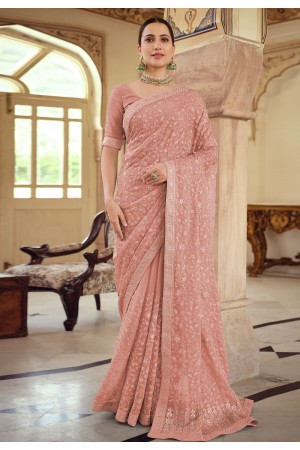 Pink chiffon saree with blouse 7526