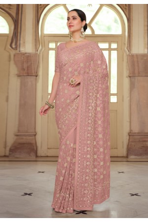 Pink georgette festival wear saree 7523
