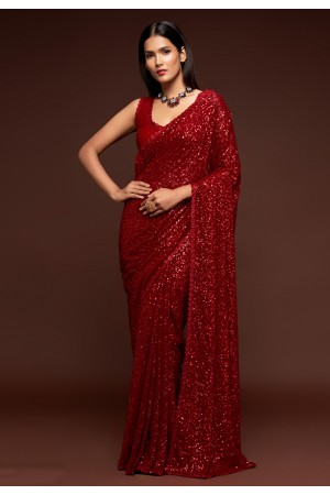 Red georgette saree with blouse 1010