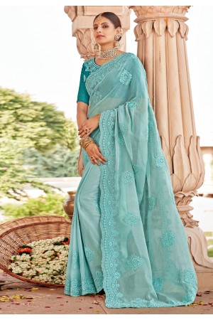 Sky blue georgette festival wear saree 29744
