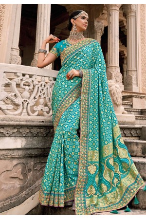 Turquoise silk patola print saree 5812