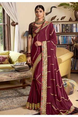 Wine silk saree with blouse 2604