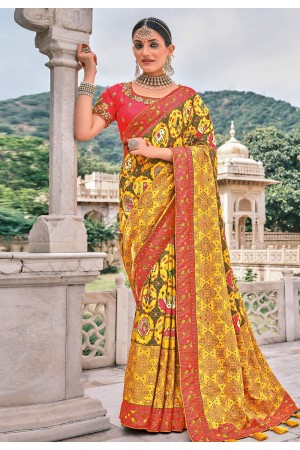 Yellow silk patola print saree 5811