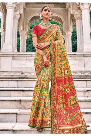 Yellow silk patola print saree 5819