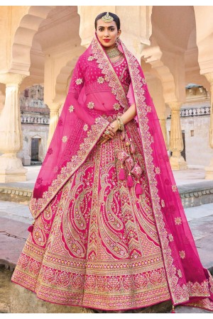 Banarasi silk bridal lehenga choli in Magenta colour 117