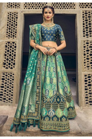 Banarasi silk circular lehenga choli in Light green colour 5405