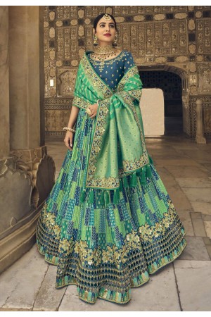 Banarasi silk circular lehenga choli in Light green colour 5408