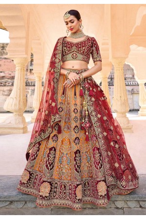 Banarasi silk circular lehenga choli in Orange colour 125