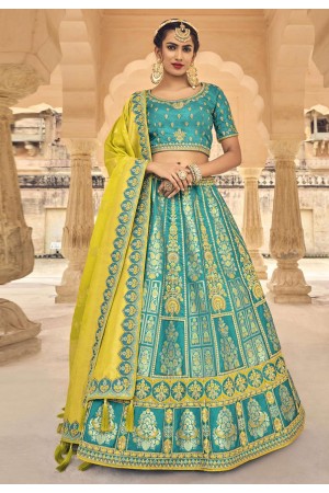 Banarasi silk circular lehenga choli in Turquoise colour 5403