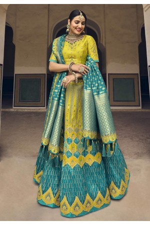 Banarasi silk circular lehenga choli in Yellow colour 5411