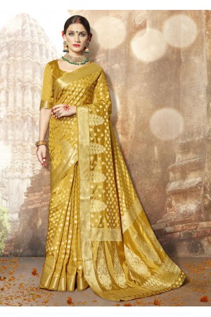 Golden Banarasi Silk Woven Festive Saree 3905
